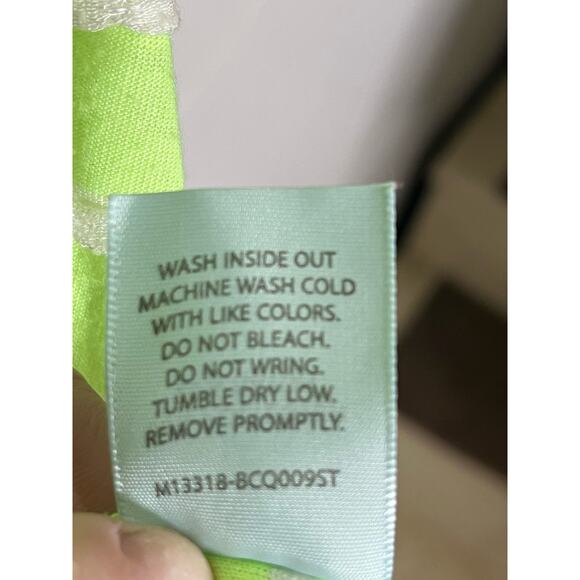 Balance Collection Marika Tunic Top Lime Green White Striped Tie Neck 3/4 Sleeve - Picture 7 of 8